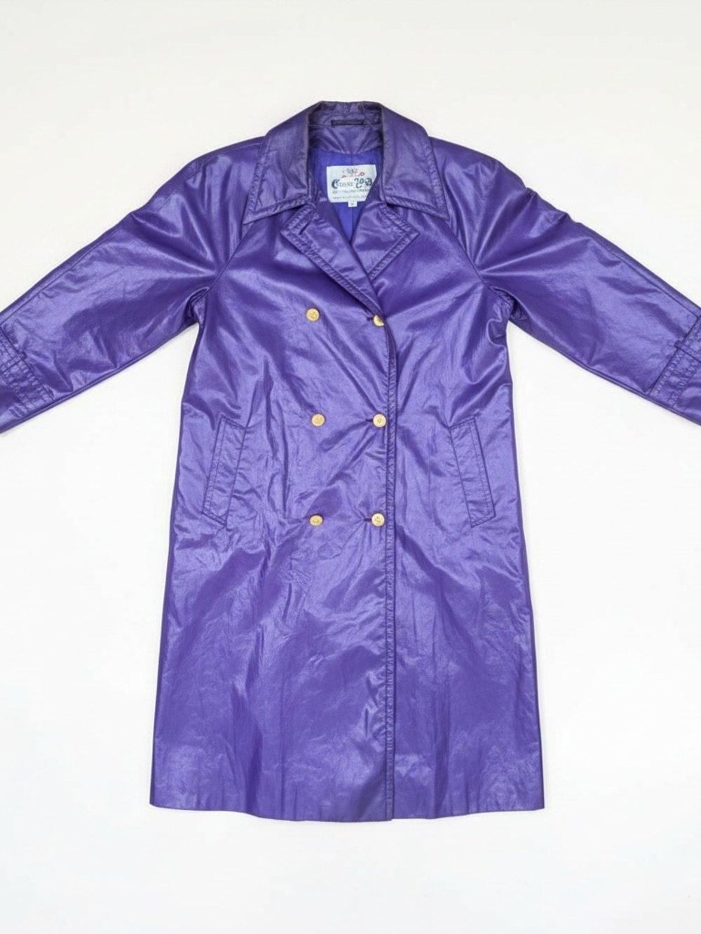 VTG 80s Count Romi Iridescent Purple Raincoat Trench Coat Belgian Fabric Size 10